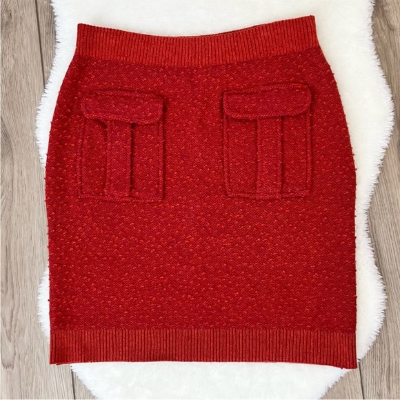 MOTH ANTHROPOLOGIE Orange Wool Boucle Knit Skirt Size Medium - Picture 2 of 8